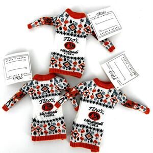 3 Titos Vodka bottle sweater mini gift tag Koozie cover white orange black NEW